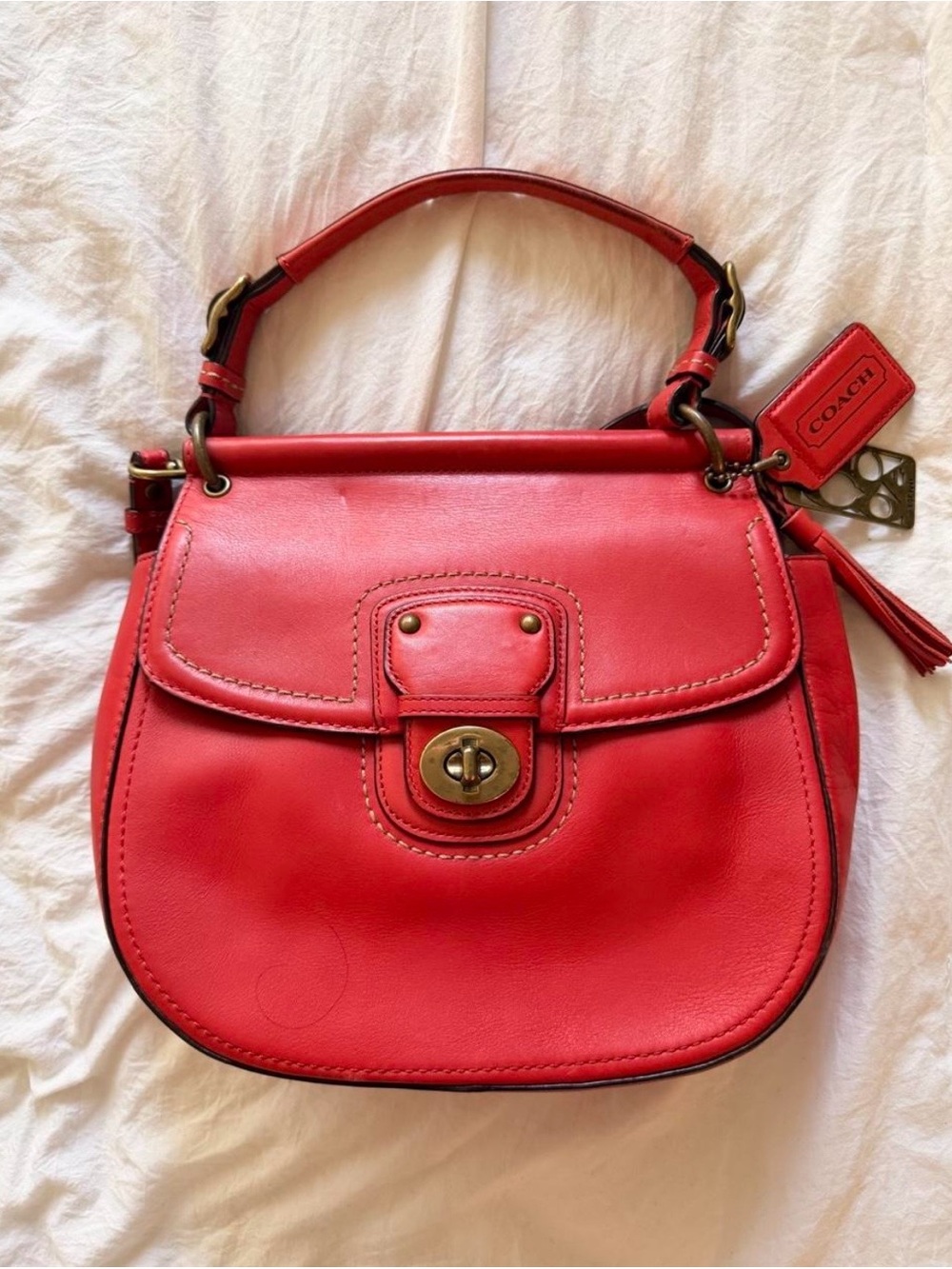 Coach Red Leather Turnlock Shoulder Bag